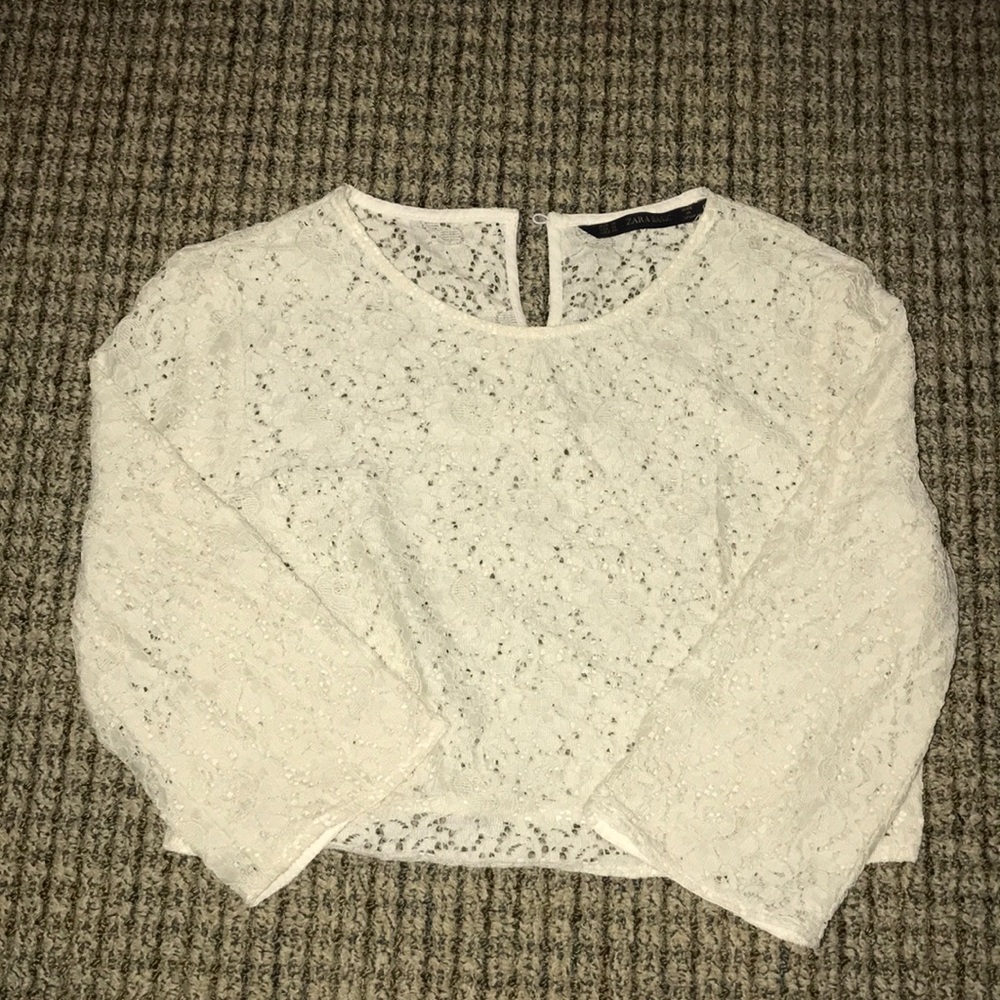 ZARA LACE CROP BLOUSE SIZE MEDIUM MADE IN SPAIN